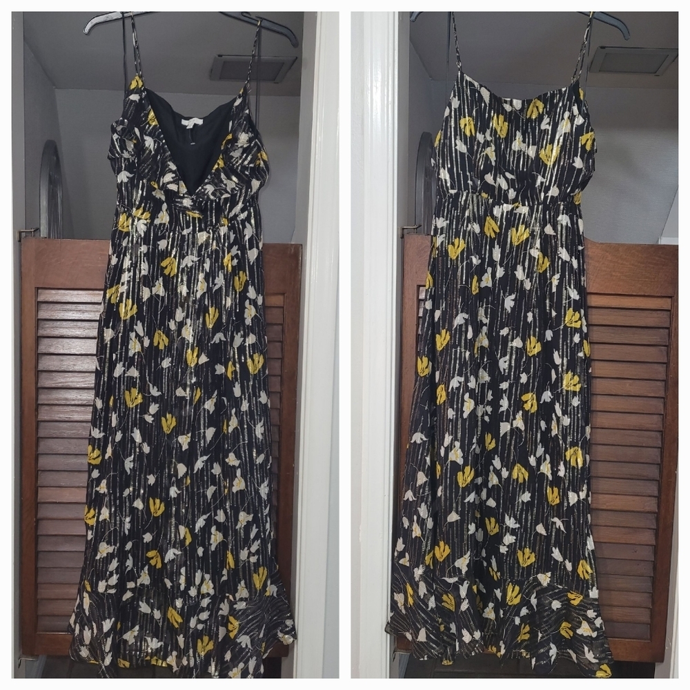 Joie Kenny Silk Blend Floral Metallic Stripe Ruffle Wrap Maxi Dress Sz S - Picture 7 of 14